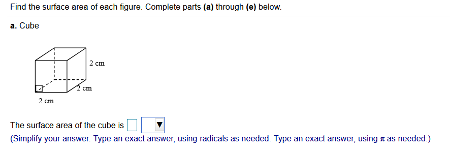 Solved Find the surface area of each figure. Complete parts | Chegg.com