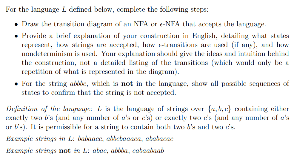 Solved For the language L defined below, complete the | Chegg.com
