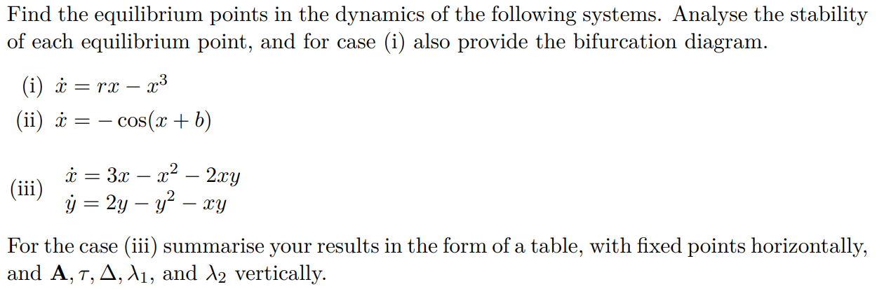 Solved Find the equilibrium points in the dynamics of the | Chegg.com