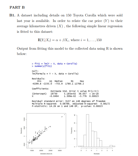 Solved PART B B1 A Dataset Including Details On 150 Toyota Chegg