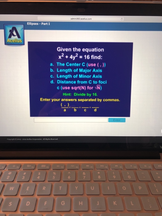 Solved admin262 acellus.com Ellipses - Part I Given the | Chegg.com
