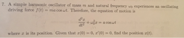 Solved A simple harmonic oscillator of mass m and natural | Chegg.com