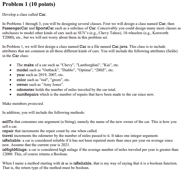 Solved Problem 1 (10 points) Develop a class called Car. In | Chegg.com