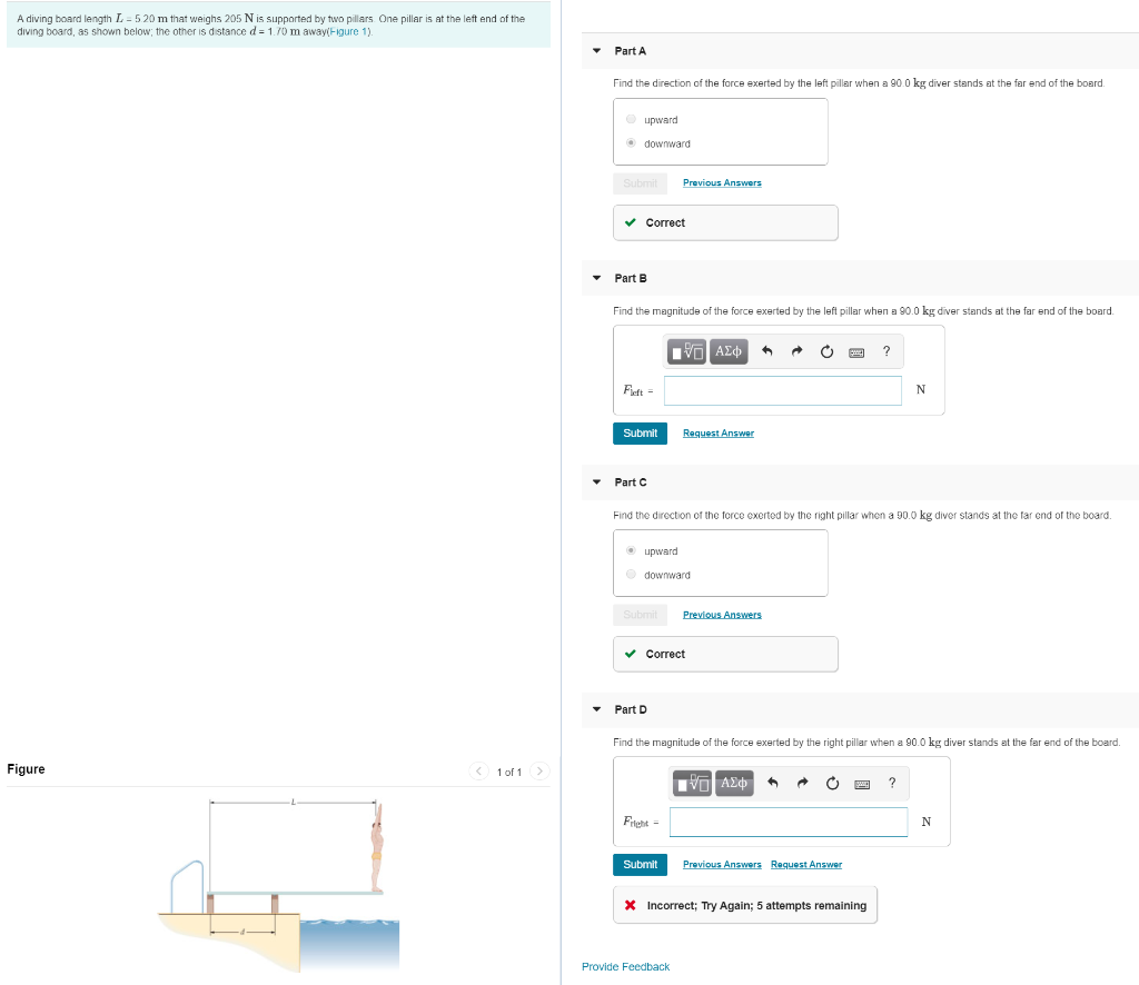 Solved A diving board length L 520 m that weighs 205 N is