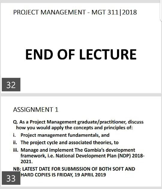 PROJECT MANAGEMENT - MGT 311|2018 END OF LECTURE 32 | Chegg.com