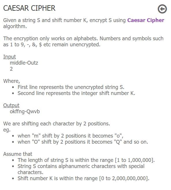 CAESAR CIPHER Given a string S and shift number K, | Chegg.com