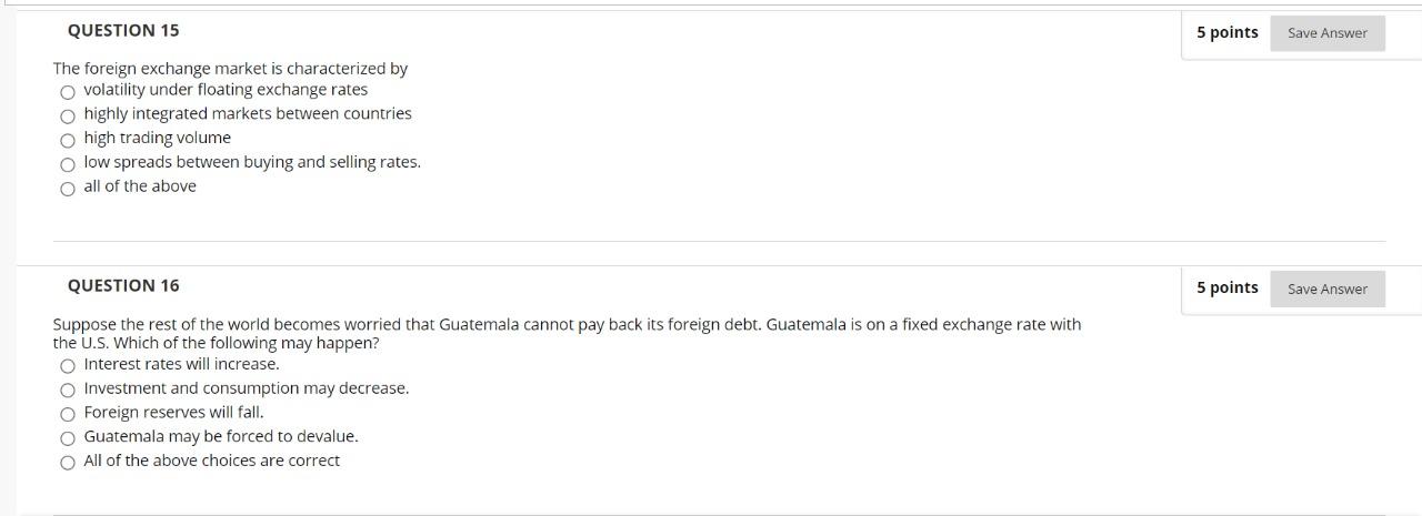 Solved QUESTION 15 5 points Save Answer The foreign exchange | Chegg.com