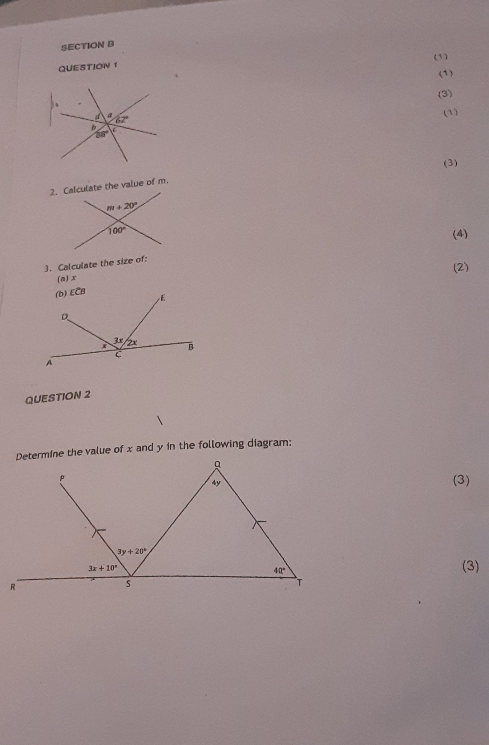 Solved SECTION B QUESTION 1 (1) (1) (3) (1) (3) 2. Calculate | Chegg.com