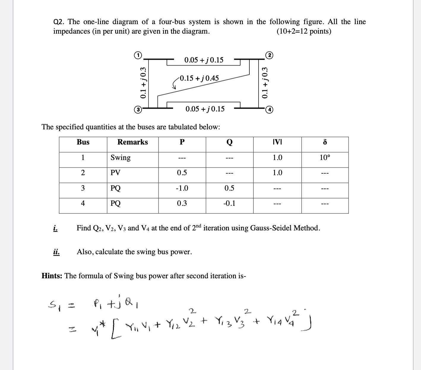 Solved Q2. The one-line diagram of a four-bus system is | Chegg.com