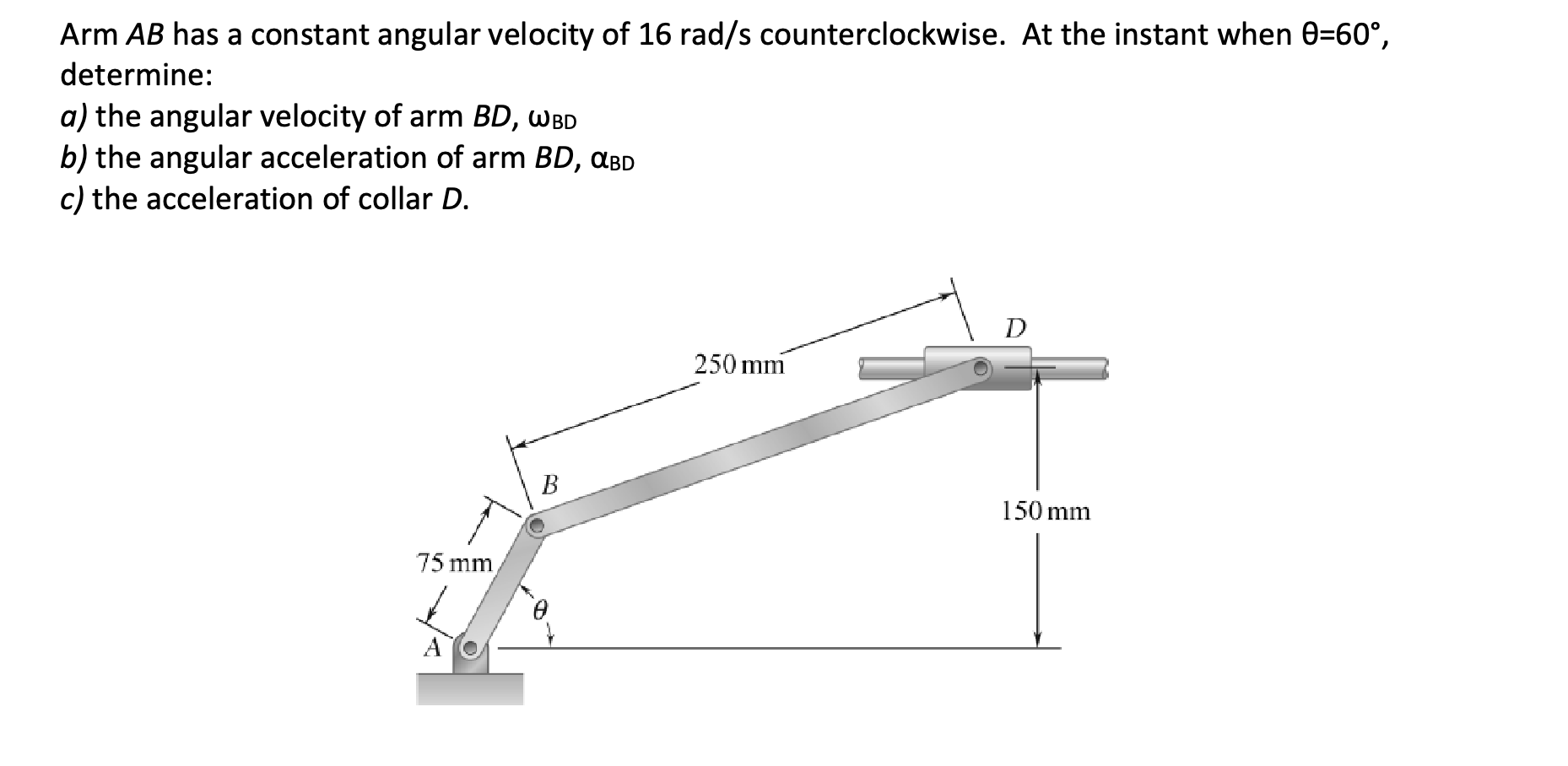 Solved Arm AB Has A Constant Angular Velocity Of 16rad/s | Chegg.com