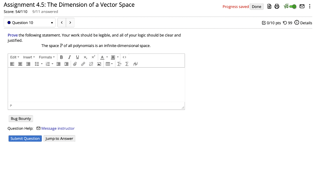 Solved Assignment 4.5: The Dimension of a Vector Space | Chegg.com