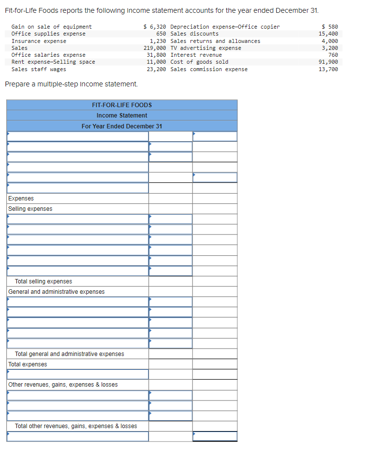 Solved Fit-for-Life Foods reports the following income | Chegg.com