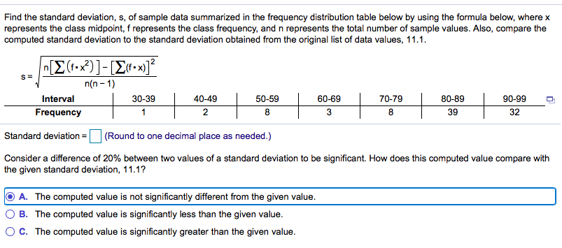 Solved Find The Standard Deviation S Of Sample Data Chegg Com