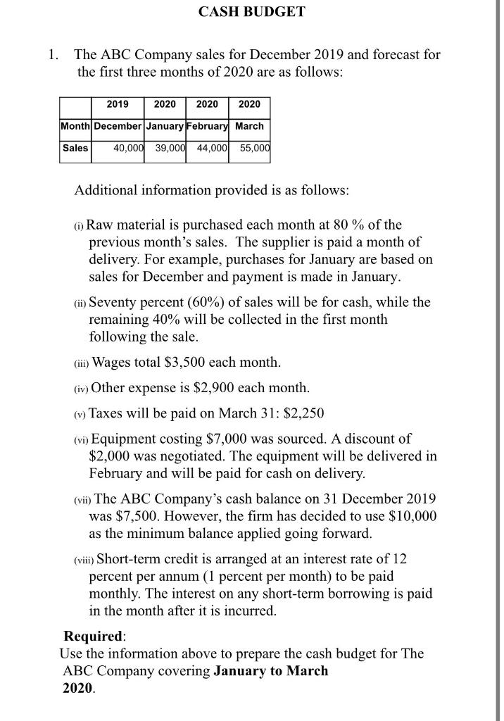 solved-cash-budget-1-the-abc-company-sales-for-december-chegg