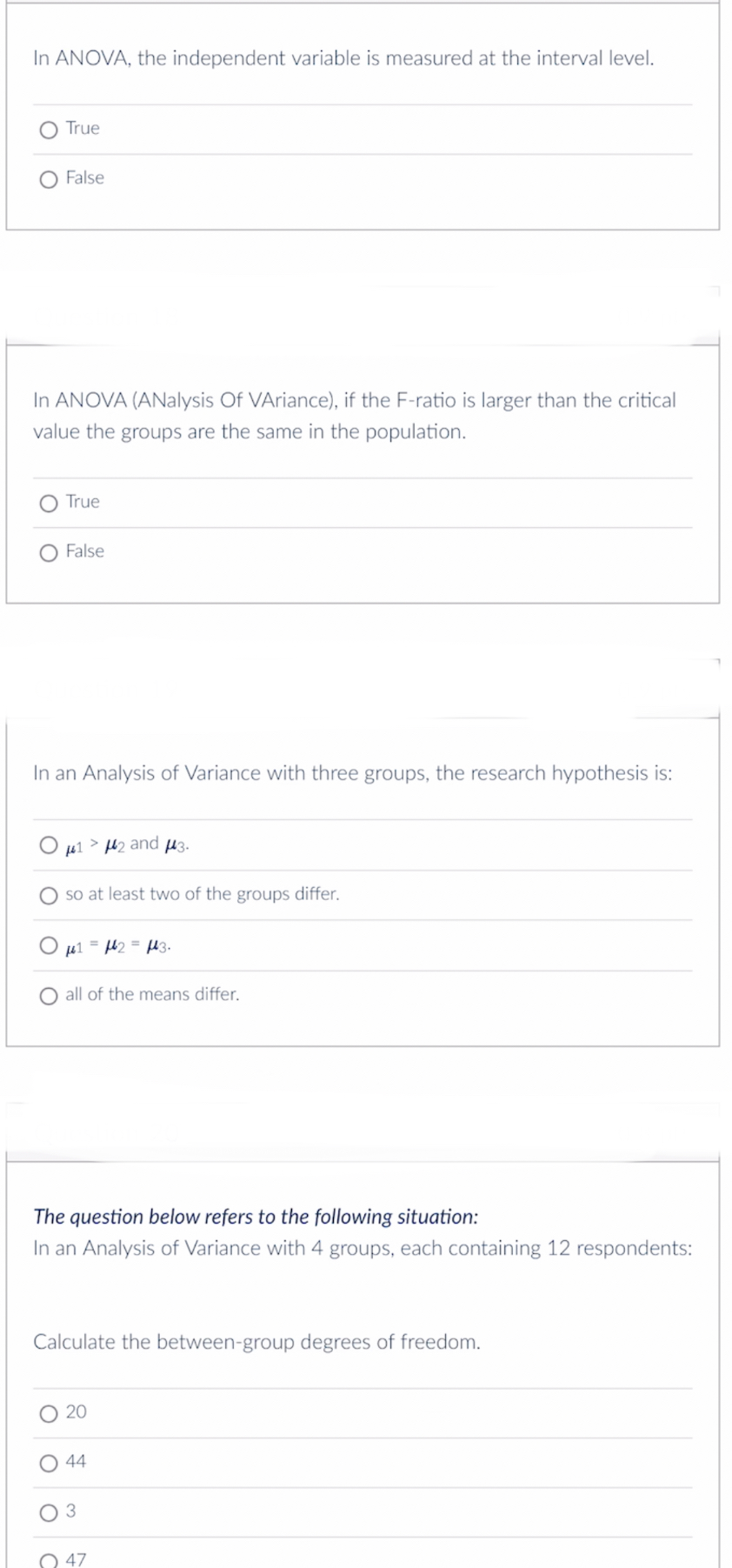 Solved In ANOVA, the independent variable is measured at the | Chegg.com
