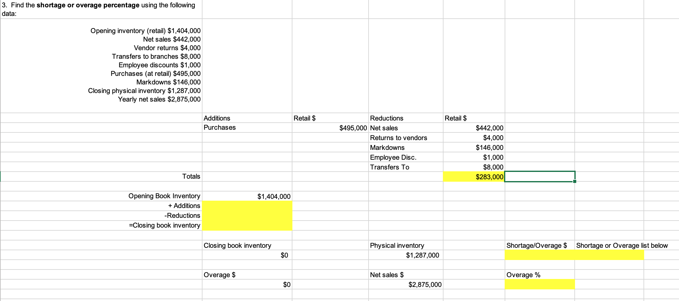 3. Find the shortage or overage percentage using the | Chegg.com