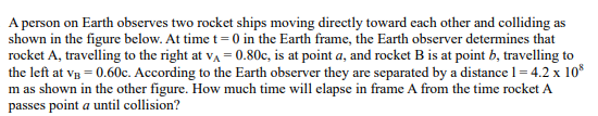 Solved A person on Earth observes two rocket ships moving | Chegg.com