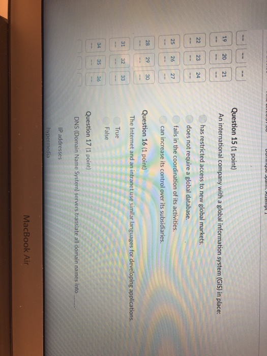 Solved Question 15 (1 point) 19 20 21 An international | Chegg.com