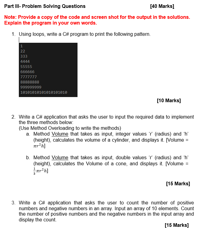 Solved Part III- Problem Solving Questions [40 Marks] Note: | Chegg.com