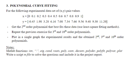 Solved 3. POLYNOMIAL CURVE FITTING For the following | Chegg.com