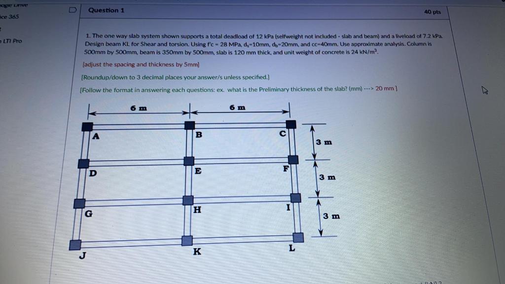 Solved The one way slab system shown supports a total | Chegg.com