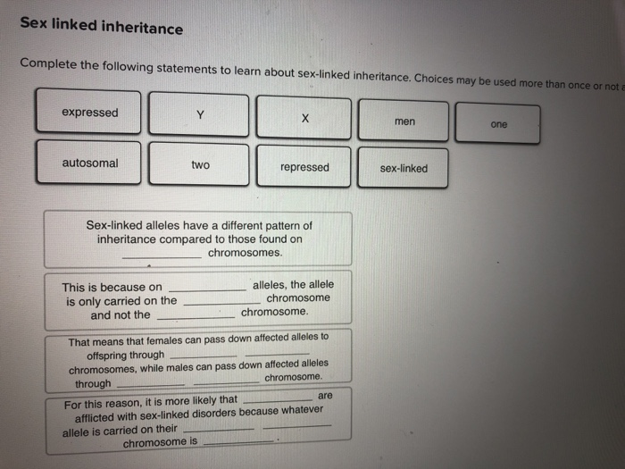 Solved Sex Linked Inheritance Complete The Following 5759