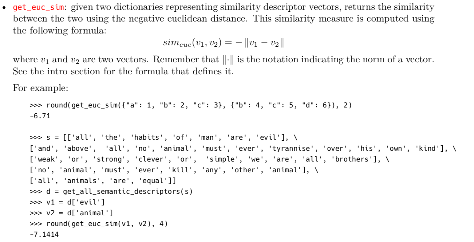 get_euc_sim: given two dictionaries representing | Chegg.com