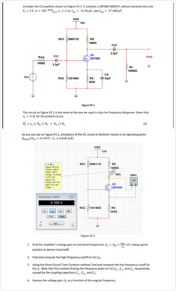 Solved Consider the CS amplifier shown on Figure P2.1. It | Chegg.com