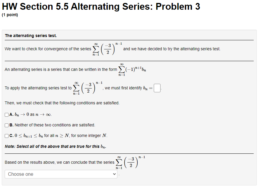 Solved HW Section 5.5 Alternating Series: Problem 3 The | Chegg.com