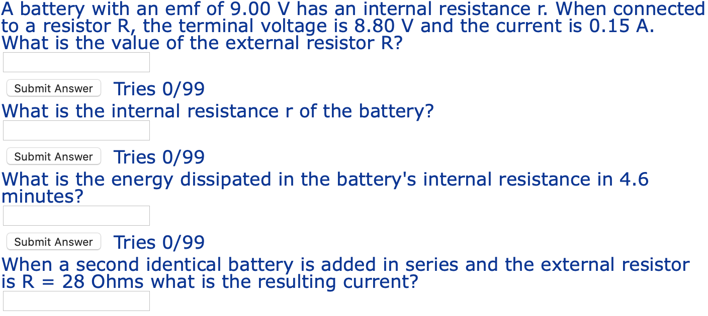Solved A battery with an emf of 9.00 V has an internal