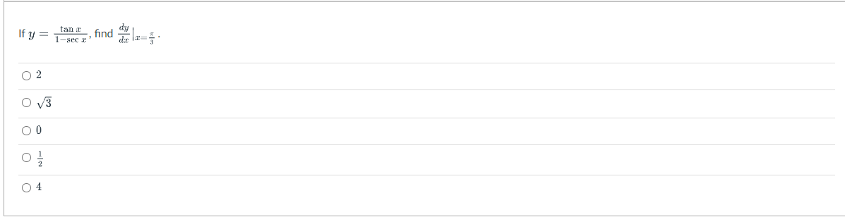 \( y=\frac{\tan x}{1-\sec x} \), find \( \left.\frac{d y}{d x}\right|_{x=\frac{\pi}{3}} \)