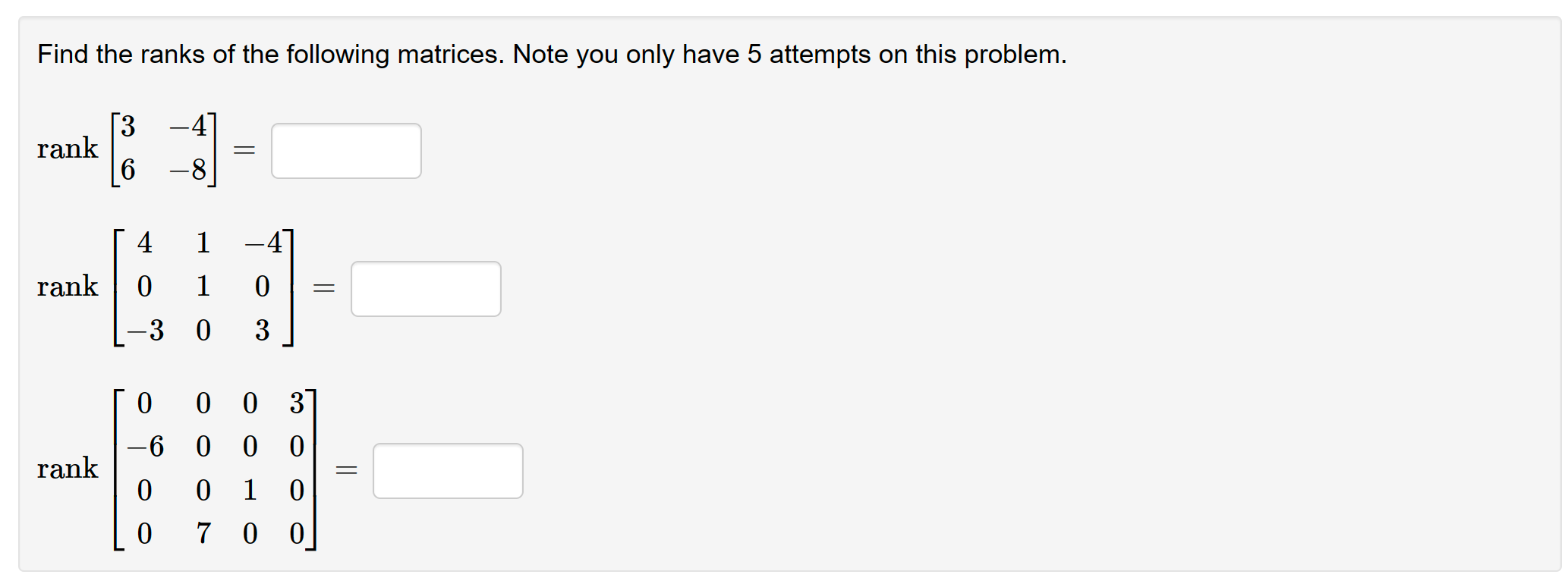 Solved Find the ranks of the following matrices. Note you | Chegg.com