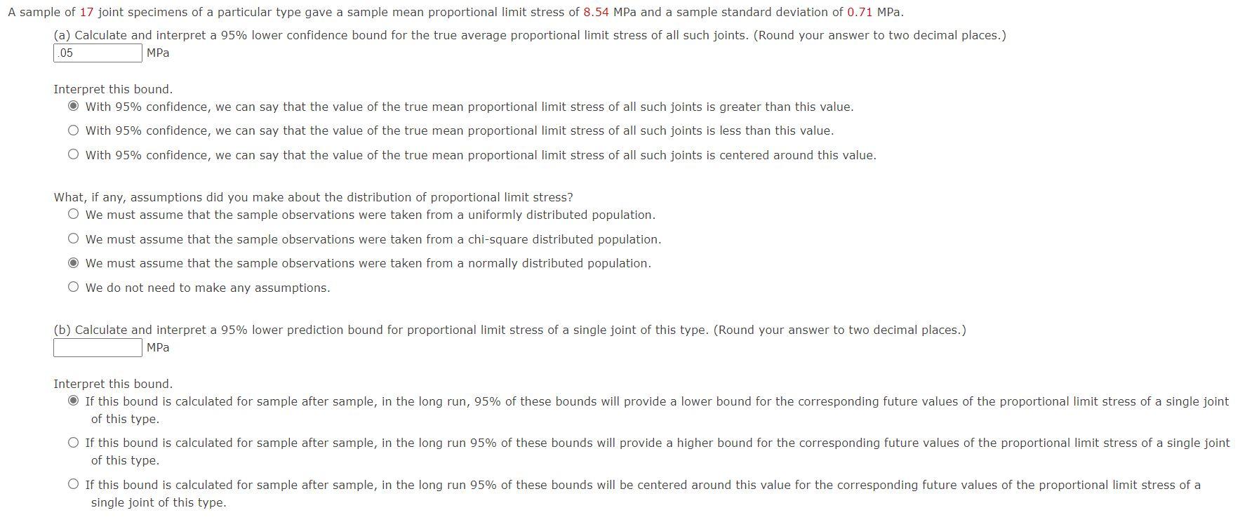 Solved A sample of 17 joint specimens of a particular type