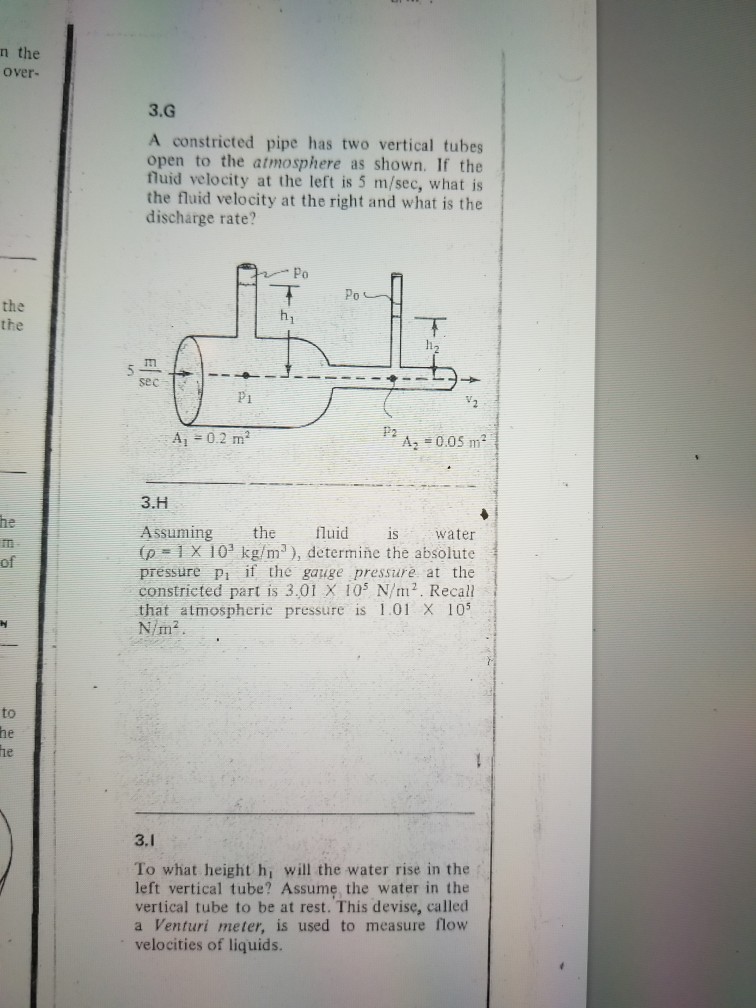 Solved n the over- 3.G A constricted pipe has two vertical | Chegg.com