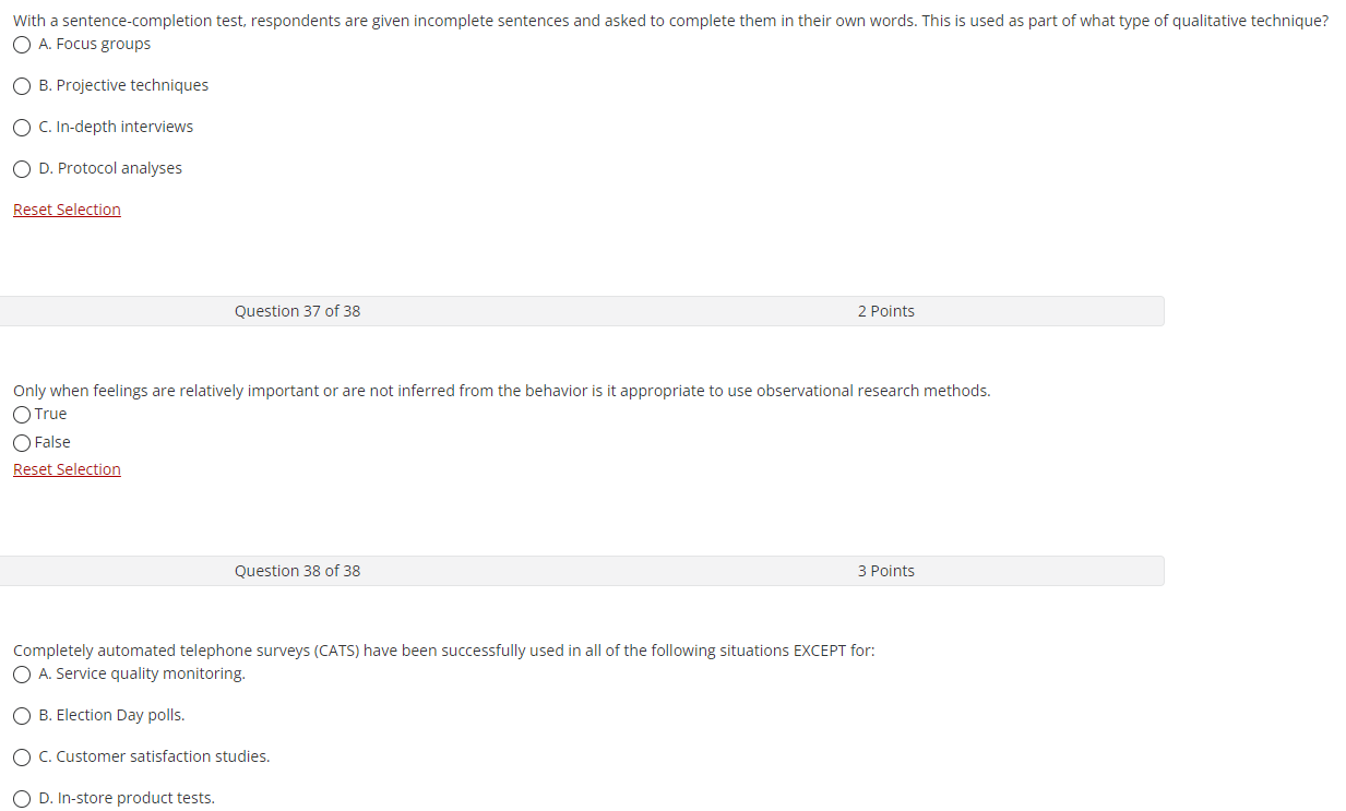 Solved With a sentence-completion test, respondents are | Chegg.com