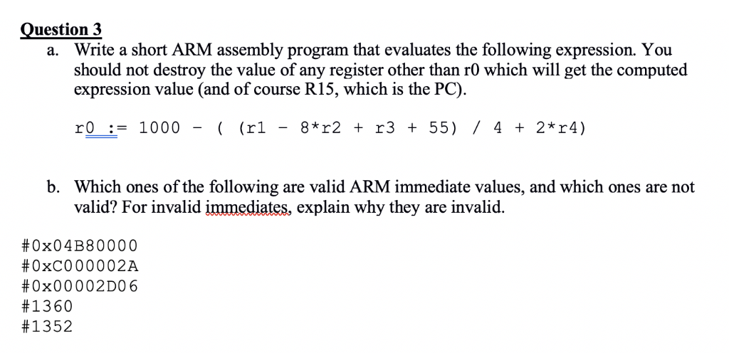 Solved Question3 Write a short ARM assembly program that | Chegg.com