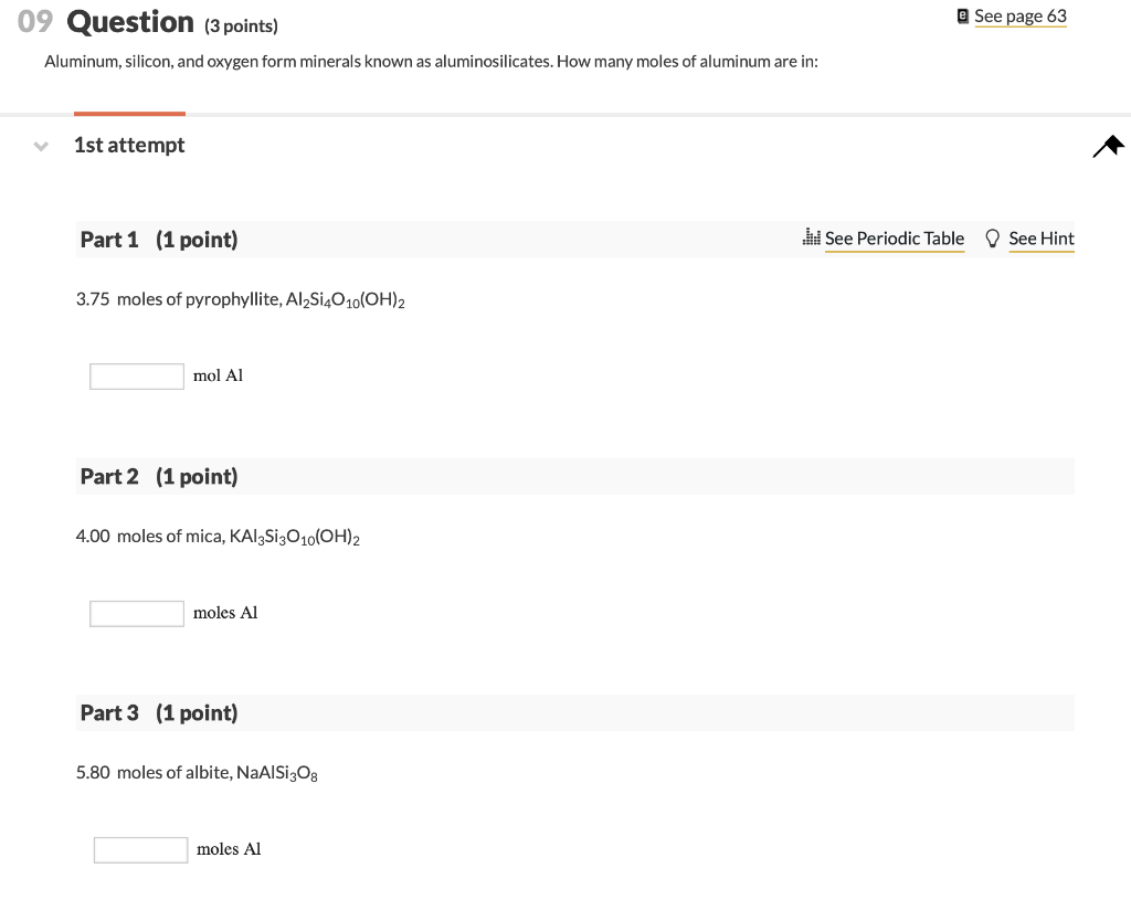 Solved 09 Question (3 points) e See page 63 Aluminum, | Chegg.com