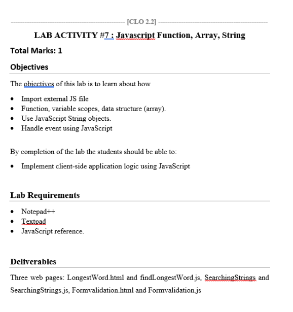 Solved - [CLO 2.2] LAB ACTIVITY #7 : Javascript Function, | Chegg.com