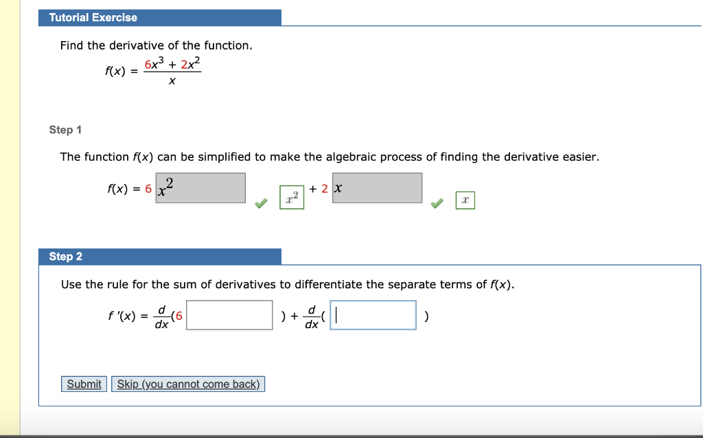 Solved Tutorial Exercise Find The Derivative Of The | Chegg.com