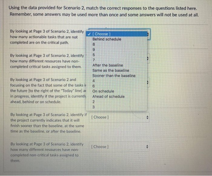 Solved Using the data provided for Scenario 2, match the | Chegg.com image.