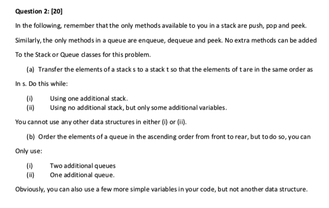 Solved In the following, remember that the only methods | Chegg.com