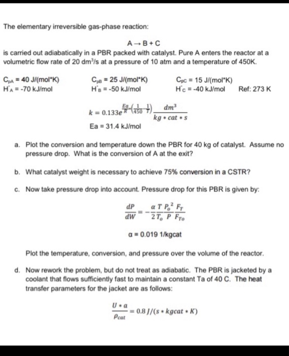 Solved The Elementary Irreversible Gas-phase Reaction: A B C | Chegg.com