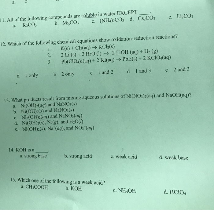 Solved a. 11. All of the following compounds are soluble in
