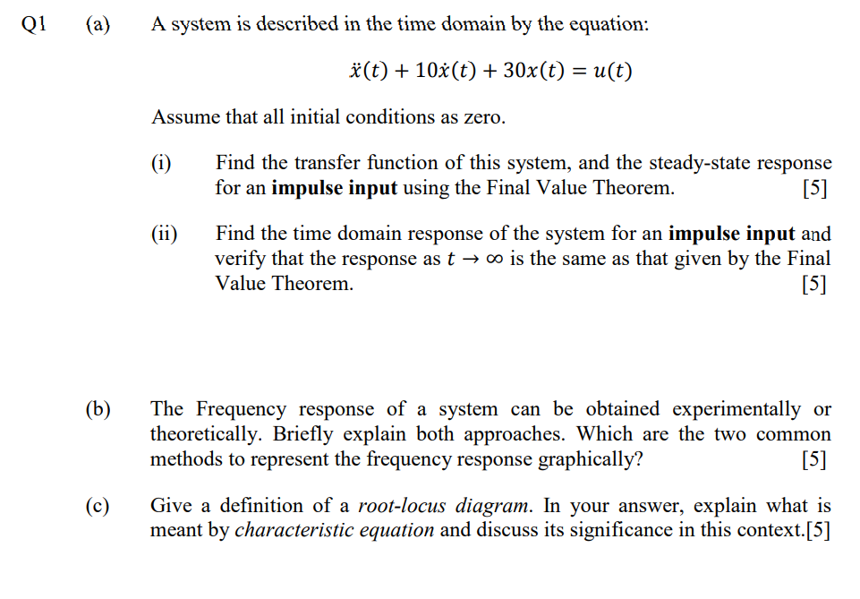 Solved Q1 (a) A system is described in the time domain by | Chegg.com