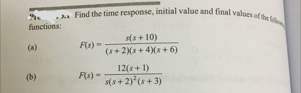 Solved J. Find the time response, initial value and final | Chegg.com