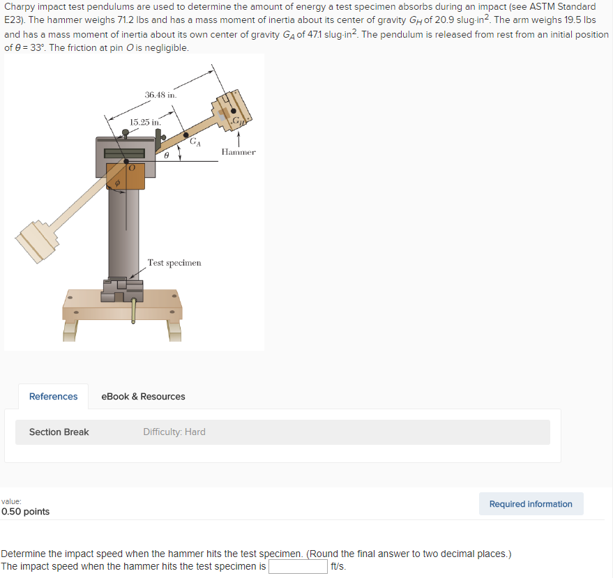 Solved Charpy impact test pendulums are used to determine