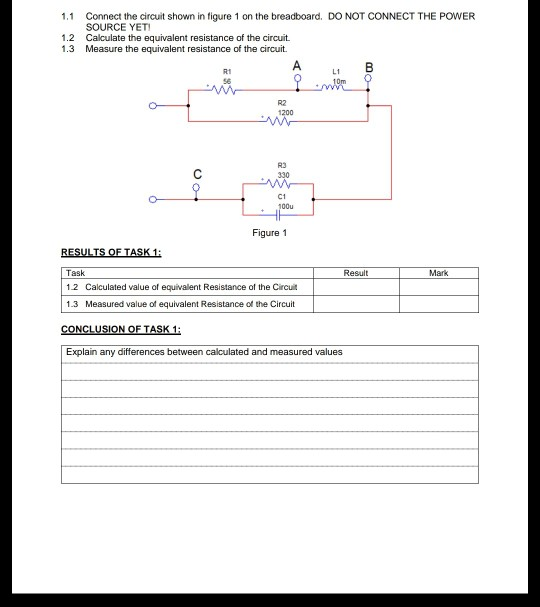 Solved Connect the circuit shown in figure 1 on the | Chegg.com