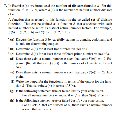 Solved 7. In Exercise (6), We Introduced The Number Of | Chegg.com