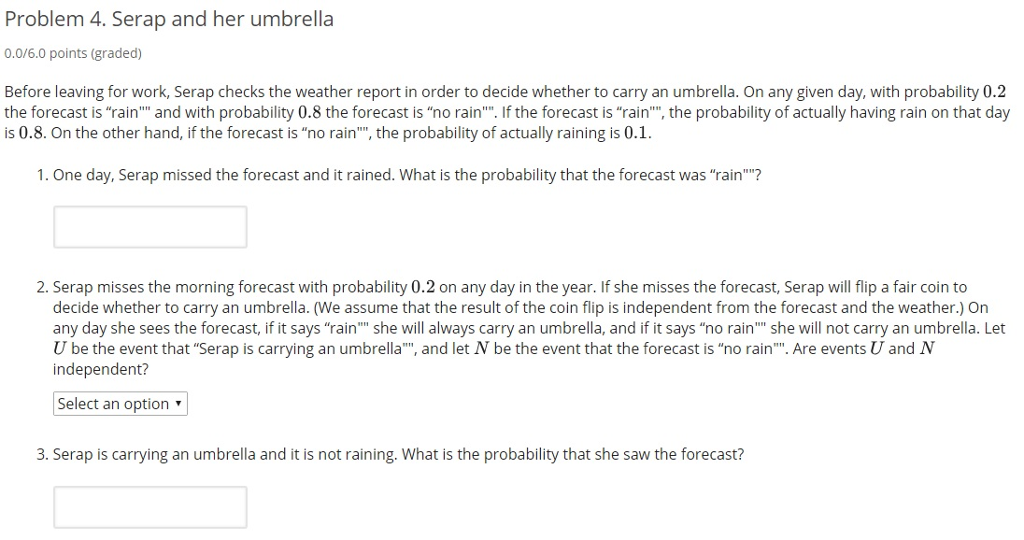 Solved Problem 4. Serap and her umbrella 0.0/6.0 points | Chegg.com