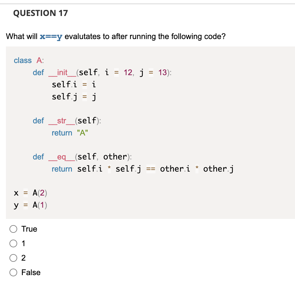 Solved What will x==y evalutates to after running the | Chegg.com